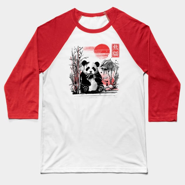 Panda red sun Baseball T-Shirt by NemiMakeit